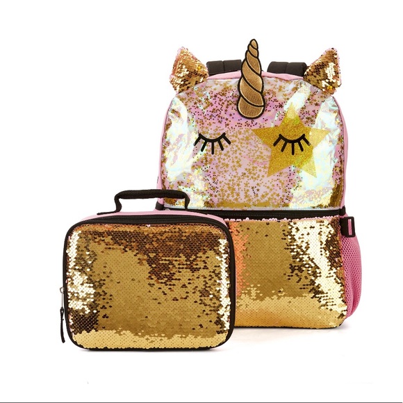 sequin backpack and lunchbox